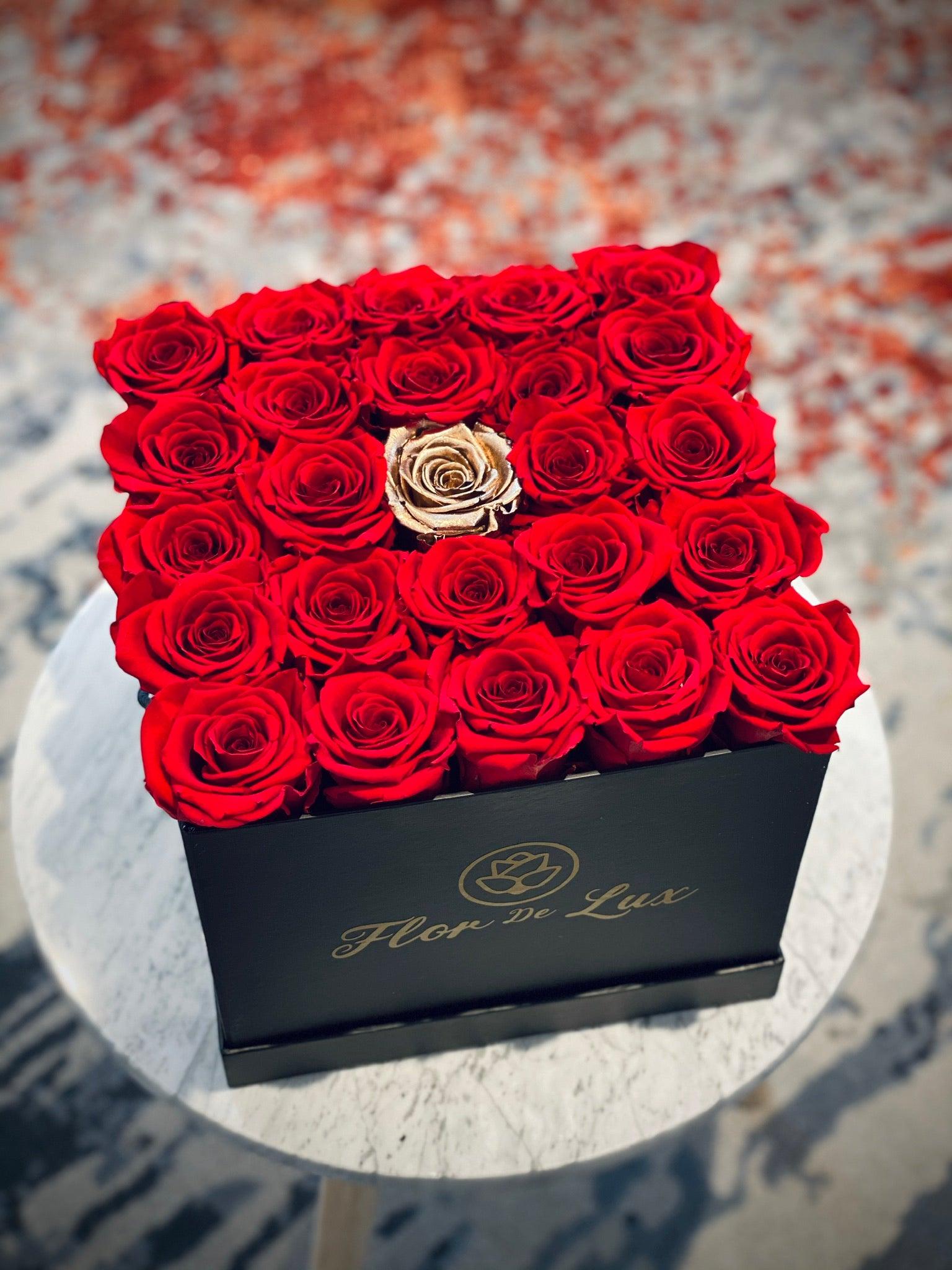 Large Black Square Box - Preserved Roses - Flor De Lux