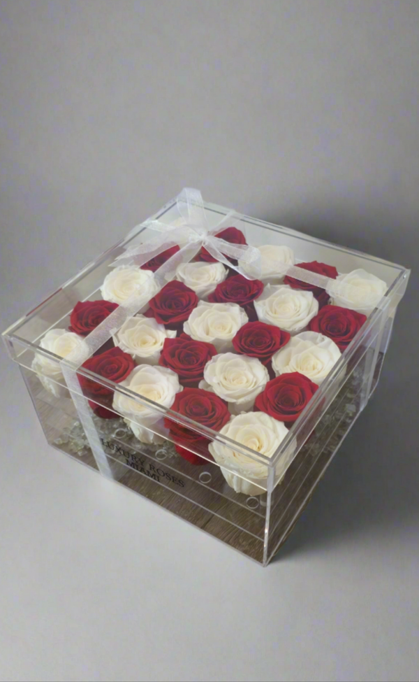 Large Acrylic Square Box - Long Lasting Roses