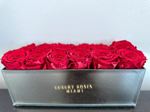 Mirror Rectangle Vase  - Preserved Roses