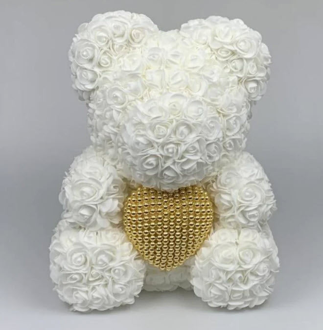 Valentine’s Gold Pearl Heart Rose Bear