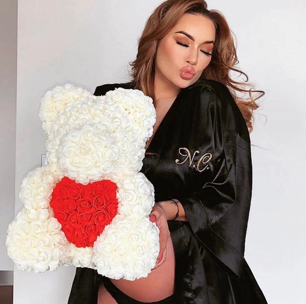 Valentine’s Off White Rose Bear