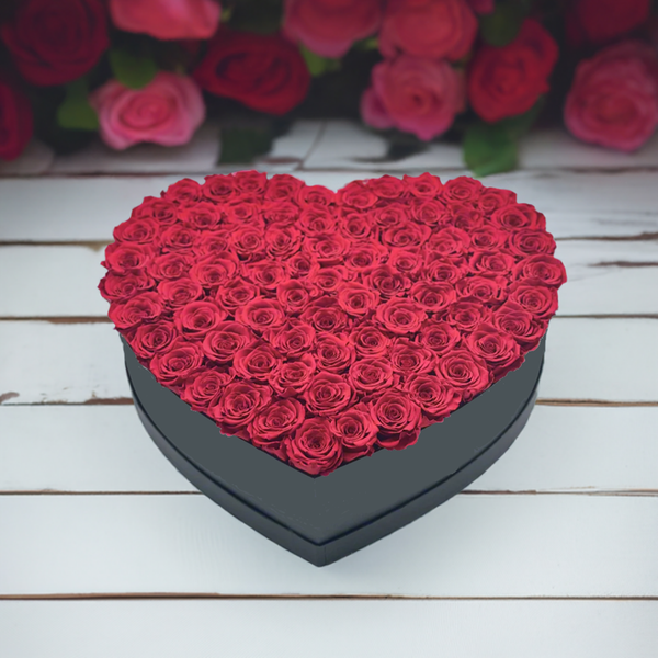 XL Heart Black Box - Long Lasting Roses