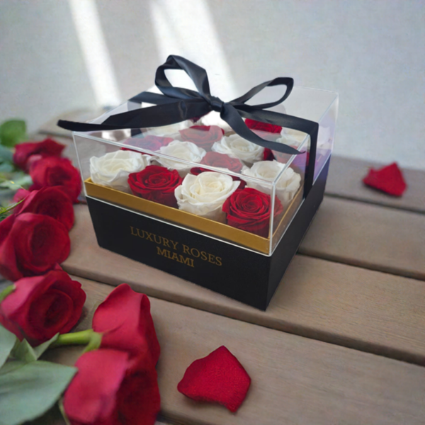 Acrylic Square Box - Long Lasting Roses