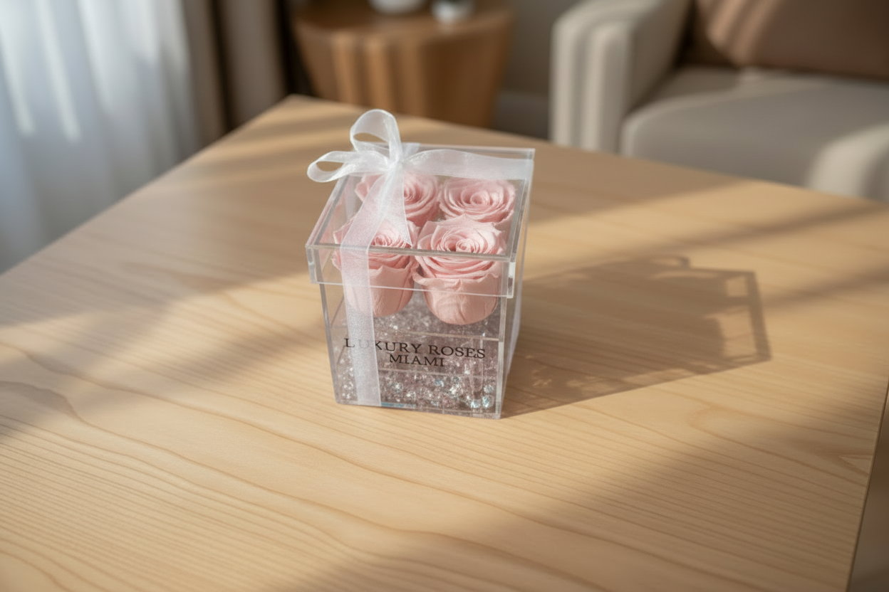 XS Acrylic Square Box with Preserved Roses