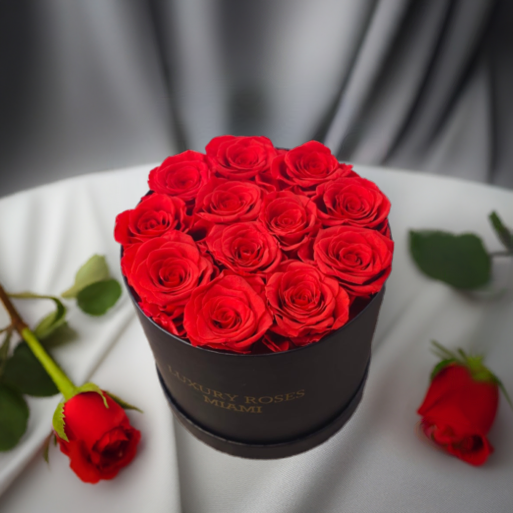 12 Roses Round Box - Long Lasting Roses