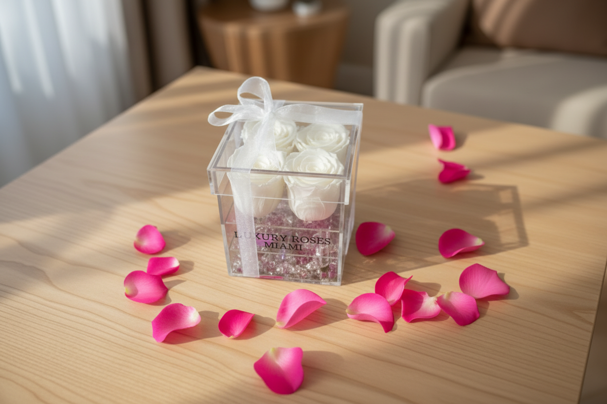 XS Acrylic Square Box with Preserved Roses