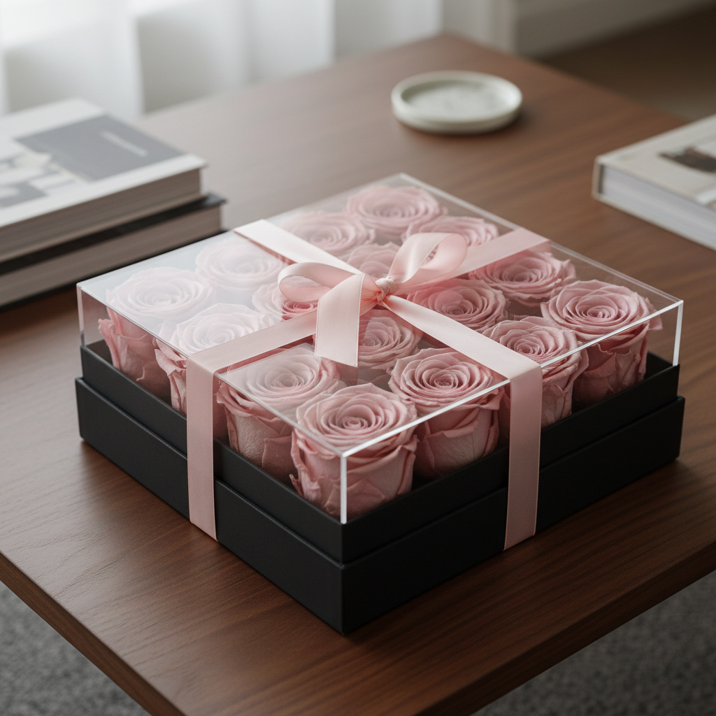 Acrylic Fresh Roses Box - 16