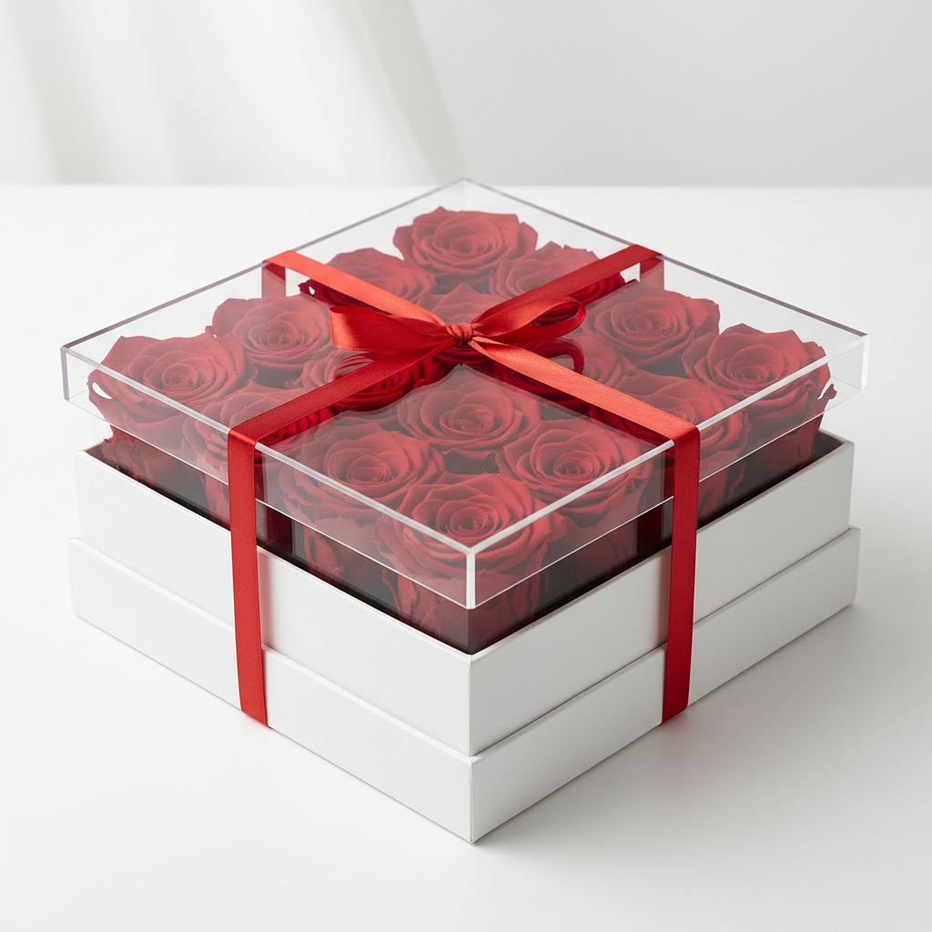 Acrylic Fresh Roses Box - 16